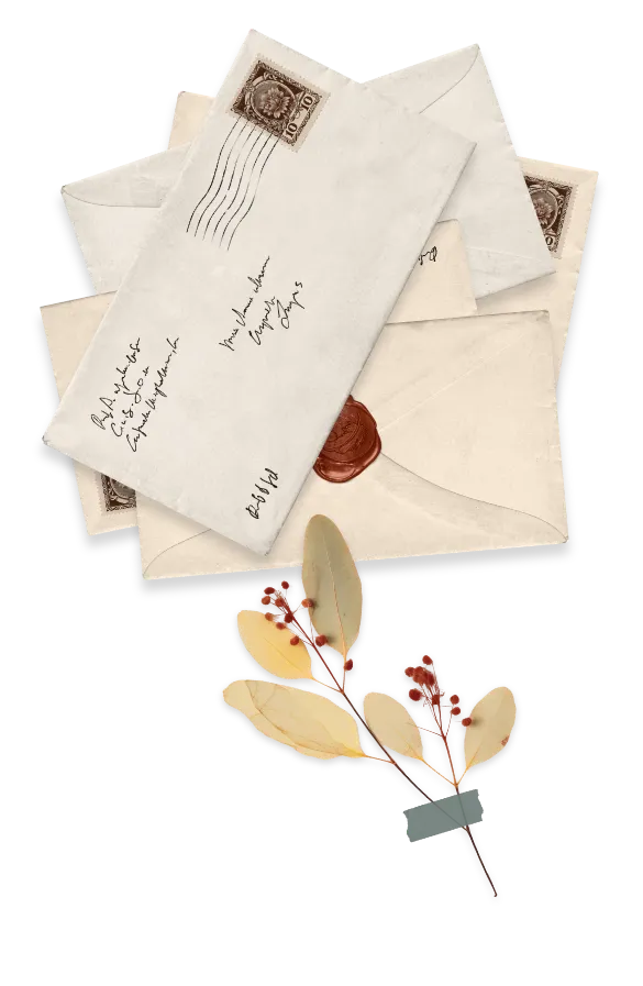Letter with pressed flowers and stamp